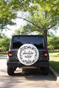 Adventure Awaits Floral Wreath Tire Cover Fits Jeep, Bronco, Honda, Campers, RVs