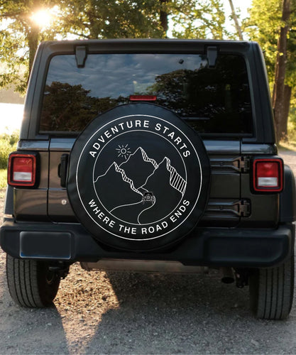 Adventure Starts Where the Road Ends Tire Cover