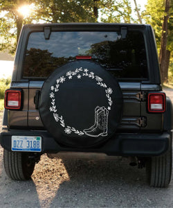 Cowboy Boot Floral Tire Cover - Western Tire Cover