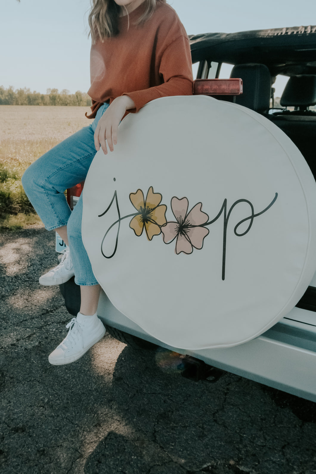 Floral Jeep Tire Cover with Yellow and Pink Flowers