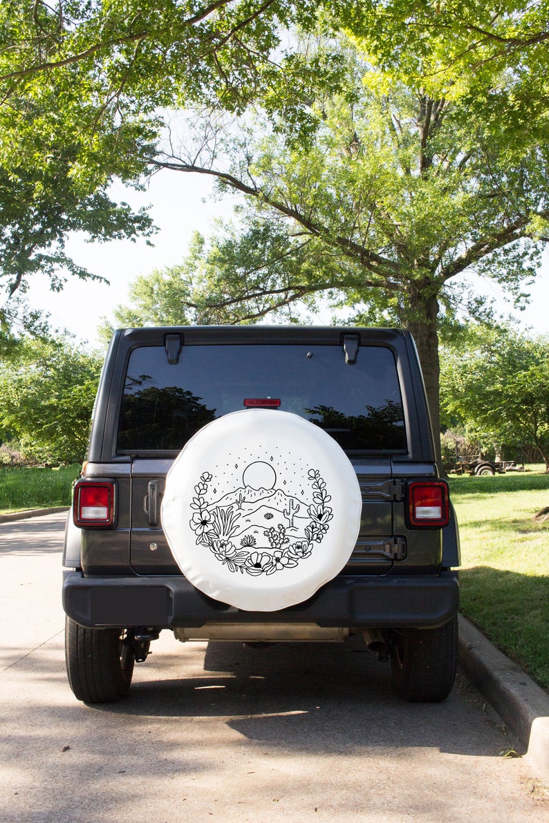 Floral Washington Design Tire Cover, State online Design Tire Cover, Floral Tire Cover, Car Accessories, Spare Tire