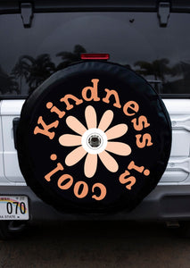 Floral Kindness is Cool Black Tire Cover