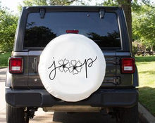 Floral Jeep Tire Cover with Black and White Flowers